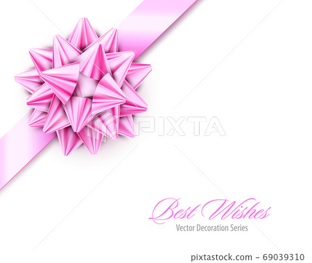 Vector Pink Realistic Bow with Ribbons Isolated on White Background 69039310