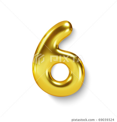 Golden Number Balloon 6 Six. Vector realistic 3d character Golden Number Balloon 6 Six. Vector realistic 3d character 69039324
