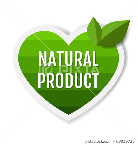Natural Product Green Labels With Leaves White Background 69039726