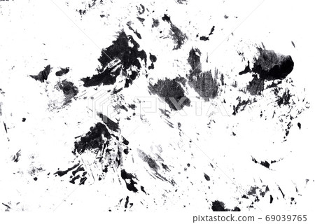 Abstract drops and smears of black acrylic paint. 69039765