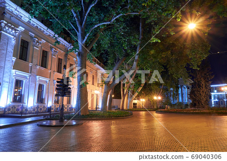 night view of Primorsky boulevard in Odessa city, Ukraine. Beautiful city Park and street illumination night view of Primorsky boulevard in Odessa city, Ukraine. Beautiful city Park and street illumination 69040306