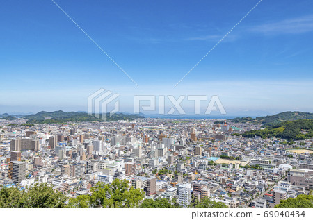 Matsuyama City, Ehime Prefecture: A view of Matsuyama City from the castle tower 69040434