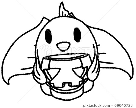 Line drawing of a goldfish with a pumpkin for Halloween Line drawing of a goldfish with a pumpkin for Halloween 69040723