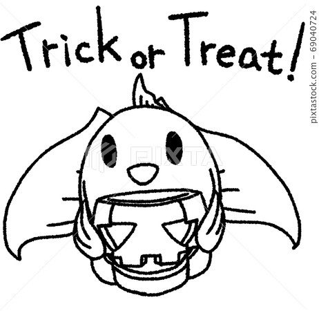Line drawing of a goldfish with a pumpkin for Halloween 69040724