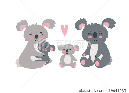 Koala family set. Vector illustration in cute flat style Koala family set. Vector illustration in cute flat style 69041685