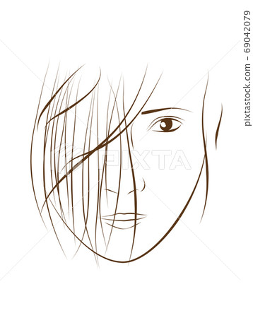 線描插圖的劉海垂下來的女人 線描插圖的劉海垂下來的女人 69042079
