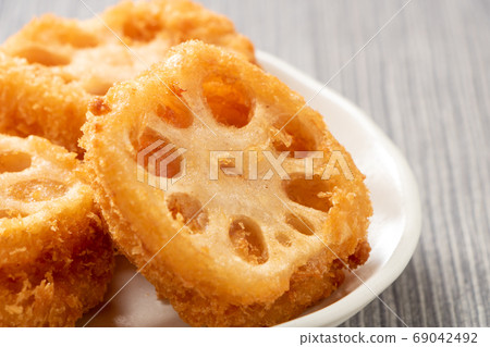 Fried seafood minced with lotus root. Fried seafood minced with lotus root. 69042492