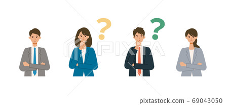 Illustration of men and women working with questioning action 69043050