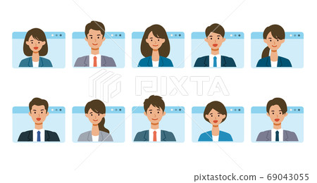 Illustration of businessmen in the window of the video conference screen 69043055