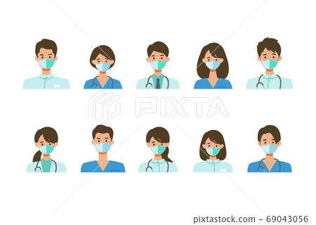 戴著口罩的男性和女性醫務工作者的插圖 69043056