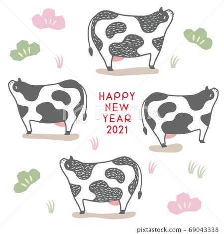 2021 New Year card hand-drawn illustration of cow - Stock Illustration ...