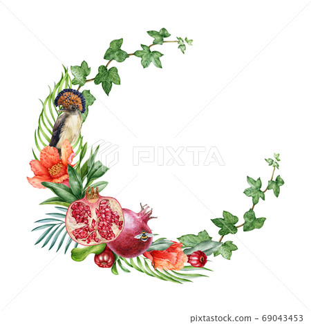 Elegant pomegranate wreath illustration. Elegant pomegranate wreath illustration. 69043453