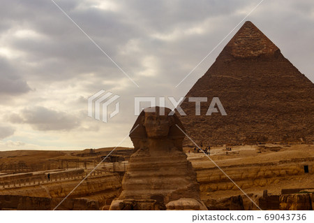 Egyptian Great Sphinx and pyramids of Giza 69043736