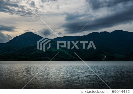 View of landscape nature in sky and cloud storm and river in rai 69044485