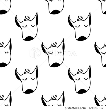Seamless pattern made with doodle head of bull Seamless pattern made with doodle head of bull 69046137