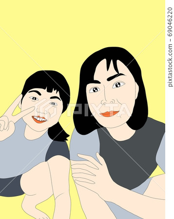 On a video call with my wife and pretty daughter 69046220