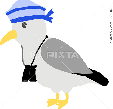 Illustration of a cute seagull sailor with binoculars hanging from his neck 69046460
