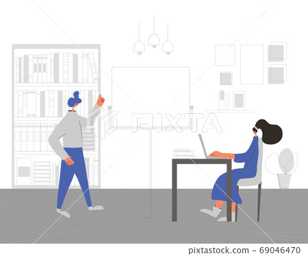 Man work with laptop. Vector flat design. 69046470