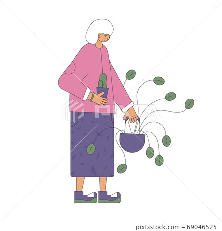 Plant lover. Man with indor flower pot. Vector Plant lover. Man with indor flower pot. Vector 69046525
