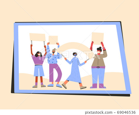 People taking part protest, parade or rally. 69046536