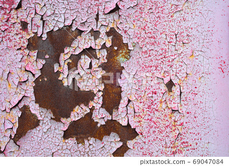 dirty pink metal background peeling paint rust 69047084