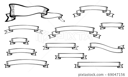 Handwritten style retro ribbon illustration material set _ silhouette 69047156