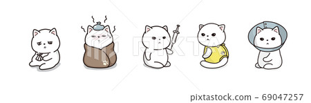 Vector illustration set of sick white cats 69047257