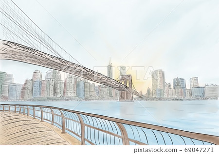 Manhattan Bridge Illustration, New York concept, sketch Manhattan Bridge Illustration, New York concept, sketch 69047271