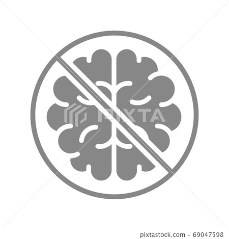 Brain with prohibition sign, stop thinking gray icon. Transplantation symbol. 69047598