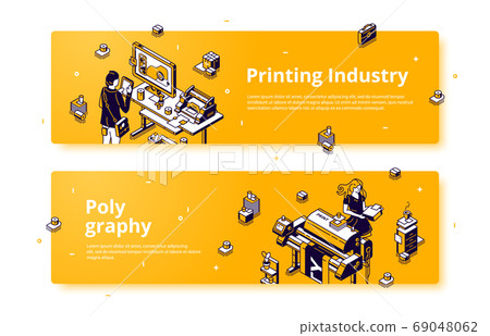 Polygraphy, printing house isometric web banner 69048062