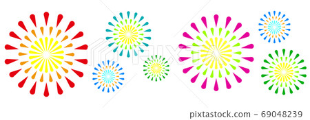 Colorful launch fireworks line up in the sky Colorful launch fireworks line up in the sky 69048239