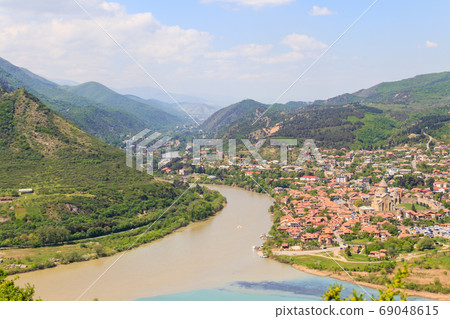 Aerial view on old town Mtskheta 69048615