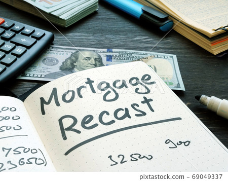 Mortgage recast reminder on the notepad. Mortgage recast reminder on the notepad. 69049337
