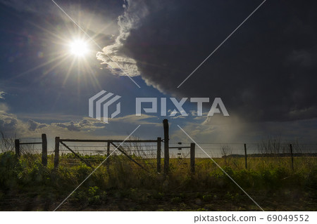 Pampas sunset landscape, La Pampa, Argentina 69049552