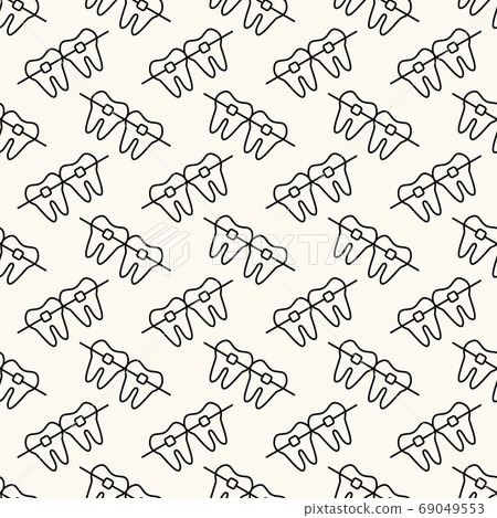 Seamless vector geometric pattern of teeth with braces. Dental background for stomatology reminder card or digital paper. Concept of dentistry service 69049553