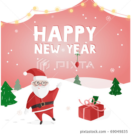 Happy New Year colorful poster, greeting card. Vector illustration with Santa Claus. 69049835