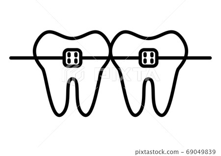Dental braces line icon with editable stroke. Orthodontic teeth sign in outline style. Concept of dental health care, orthodontic treatment 69049839