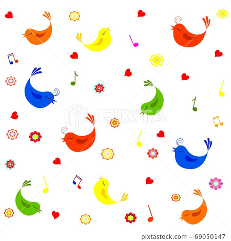Vector illustration of pattern with cute birds and flowers, Vector illustration of pattern with cute birds and flowers, 69050147