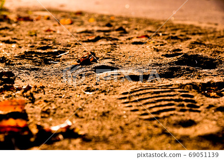 Footprints left on the ground 69051139