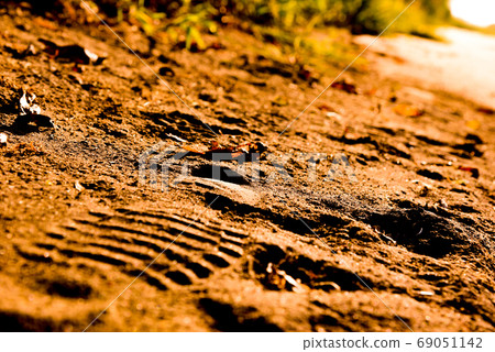 Footprints left on the ground 69051142