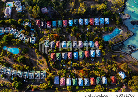 Bird's-eye view of the hotel complex. Grey part of the island of Mauritius 69051706