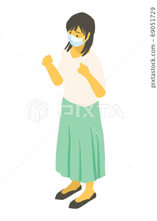 Vector illustration of a young woman standing with an isometric mask 69051729
