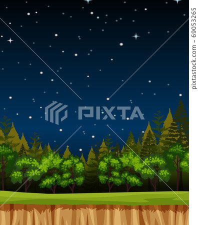 Blank night sky background scene with pines in the Blank night sky background scene with pines in the 69053265