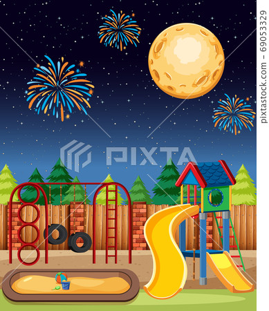 Kids playground in the park with big moon and Kids playground in the park with big moon and 69053329