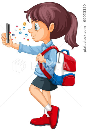 Girl using smart phone with social media icon Girl using smart phone with social media icon 69053330