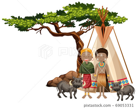 Ethnic people of African tribes and wild animal 69053331