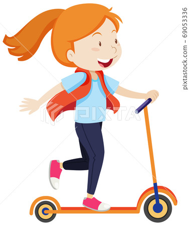 A girl riding on scooter with happy mood cartoon A girl riding on scooter with happy mood cartoon 69053336