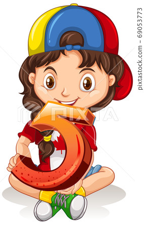 Canadian girl wearing cap holding math number five 69053773