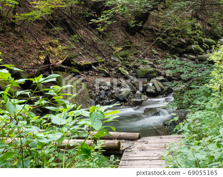 Akigawa Valley Waterfall and clear stream Deep mountain Ryujin waterfall and clear stream 69055165