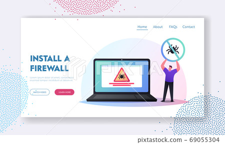 Protection of Computer Virus, Antivirus Software Landing Page Template. Tiny Character Hold Banner with Crossed Bug Protection of Computer Virus, Antivirus Software Landing Page Template. Tiny Character Hold Banner with Crossed Bug 69055304